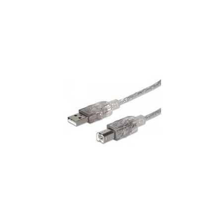 Cable USB Manhattan 345408 V2.0 A-B 5.0M Plata -  Transferencia rápida de datos.