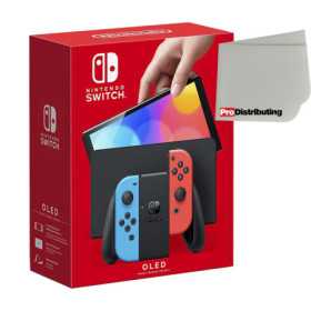 Nintendo Switch Modelo OLED (Neon Red & Neon Blue Joy-Con, Black Dock) con tela de limpieza de pantalla de microfibra Nintendo Switch Modelo OLED (Neon Red & Neon Blue Joy-Con, Black Dock) con tela de limpieza de pantalla de microfibra