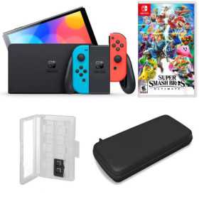 Nintendo Switch OLED en neón con Super Smash Bros 3 y accesorios Nintendo Switch OLED en neón con Super Smash Bros 3 y accesorios