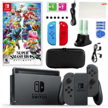 Nintendo Switch in Gray con Super Smash Bros y Kit de accesorios