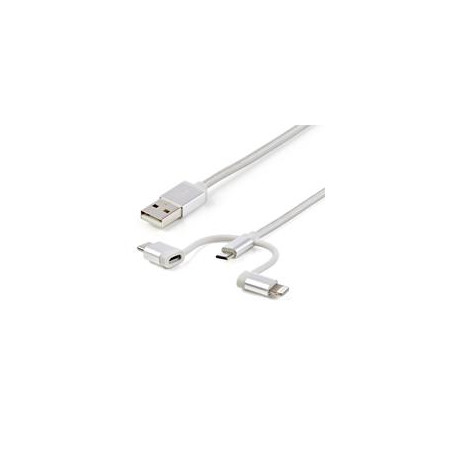 Cable Trenzado de 1M USB a Lightning USB-C y Micro USB - Cable