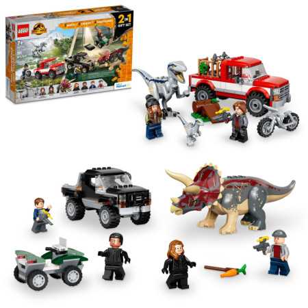 Pack combo de juguetes LEGO Jurassic World Dino 66774, 2 en 1 Triceratops y Velociraptor.
