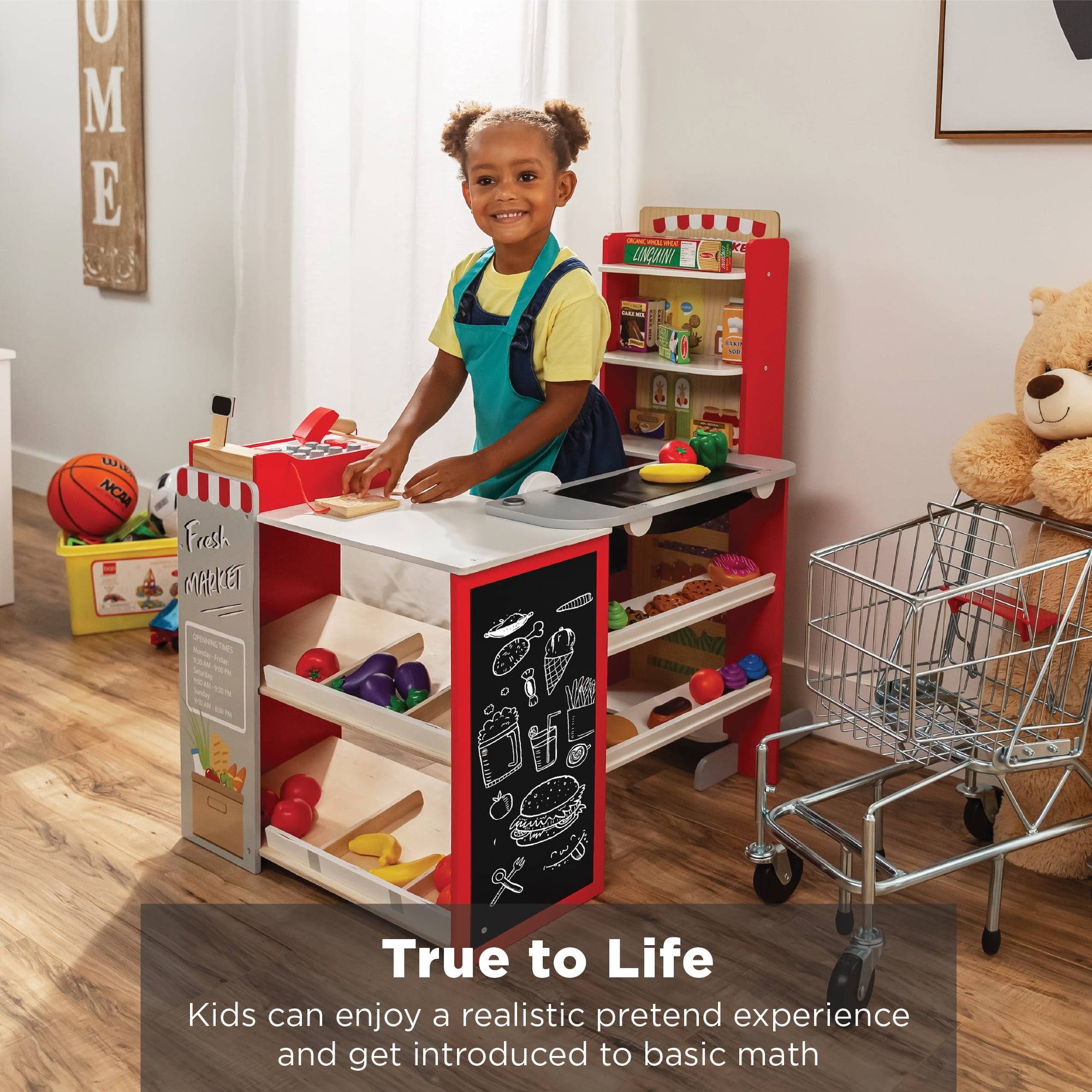 Carro Compra Juguete Carrito De Supermercado De Madera Para Niños