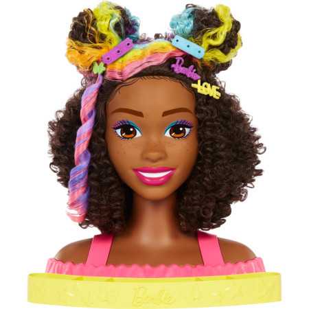 Cabeza de Estilismo Deluxe de Barbie con Accesorios de Color y Cabello Rizado Arcoíris Castaño.