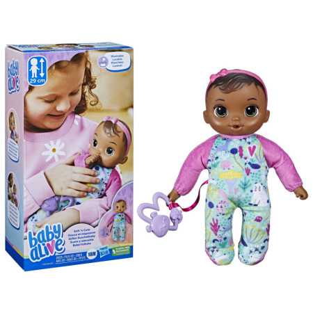 Muñeca Baby Alive Soft \'N\' linda con cabello castaño para niños de 18 meses en adelante.