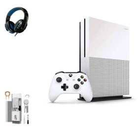 Microsoft Xbox One S 500GB, 4K Ultra HD White con paquete de auriculares del kit de limpieza de axtion de los pernos com