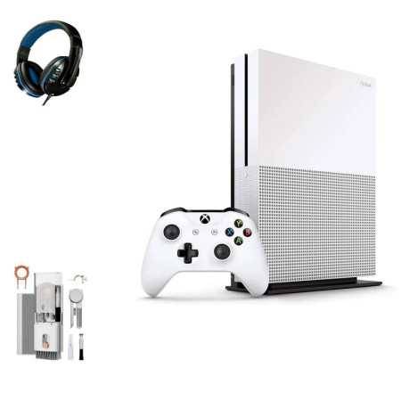 Microsoft Xbox One S 500GB, 4K Ultra HD White con paquete de auriculares del kit de limpieza de axtion de los pernos com